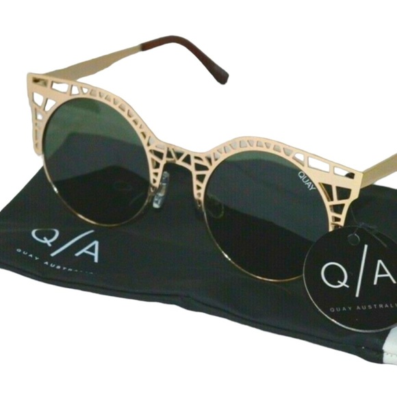 Quay Australia Open Work Sunglasses Gold Frame Green Lens 100% UV Protection NWT - Picture 6 of 13